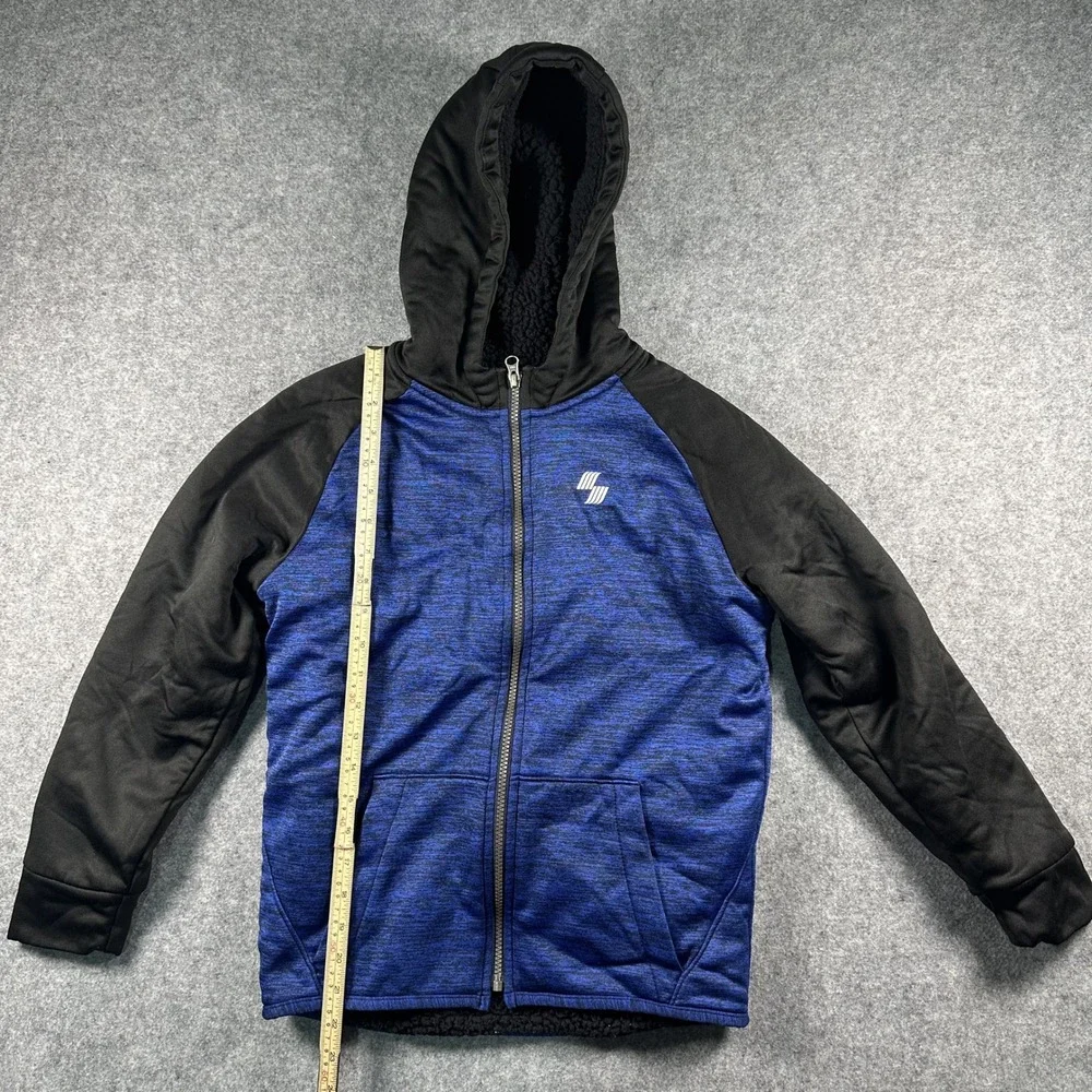 The Children's Place Place Sport Hoodie L 10/12 Blue Black Sherpa Lined Full Zip